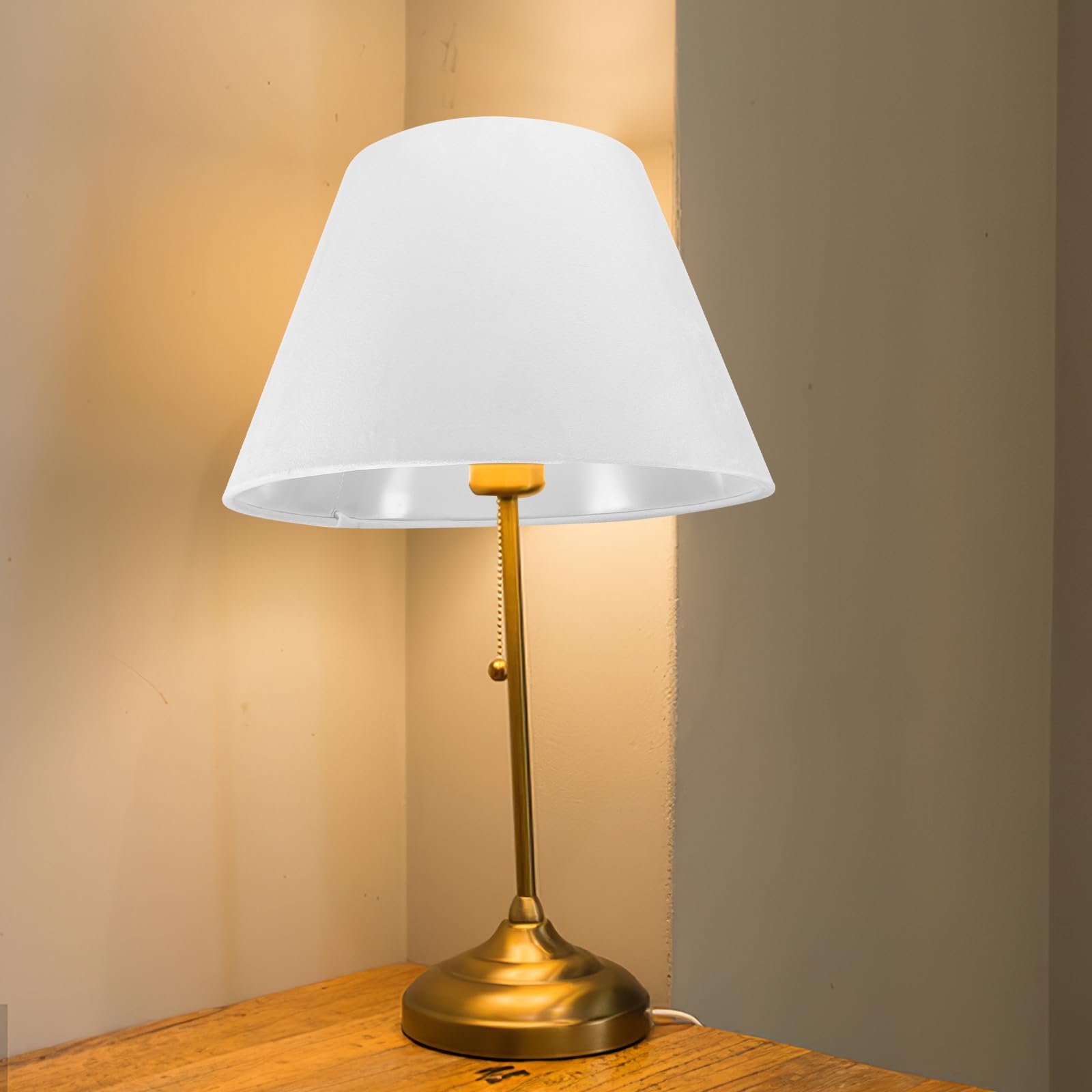 Pantalla de Lámpara para Escritorio y Salón Estilo Europeo, Material de Tela y Metal, Compatible E14 y E27, Resistente Acabado Delicado