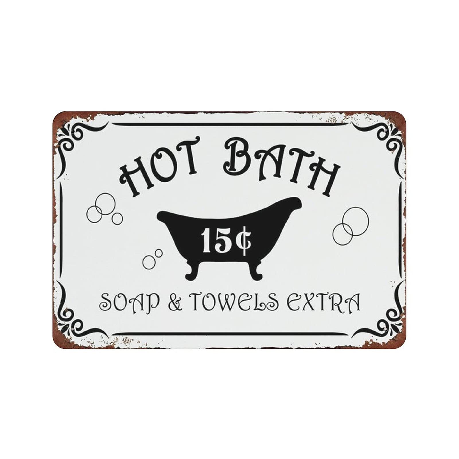 rayprint Hot Bath 15 Cents And Towels Extra Retro Tin Sign Party Farm Wall Decoration Iron Painting Metal Plate Gifts Idea 8x12in (20x30cm)