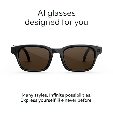 Meta Glasses, Adventurer Large AI Glasses, Black, Brown Lenses