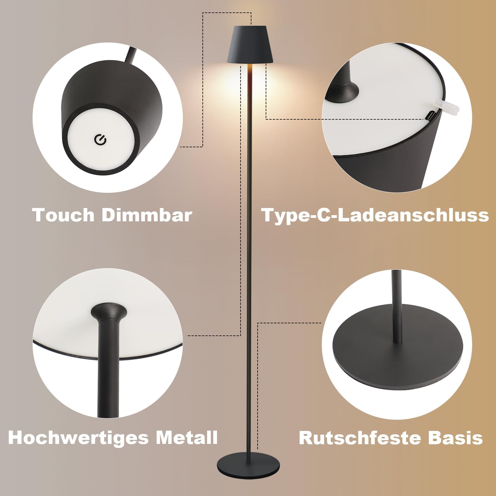 Homefire LED Stehlampe Dimmbar Wohnzimmer Stehleuchte 2ER: Schwarz | Standleuchte Modern USB Akku Steh lampe mit 3 Farbtemperaturen 3000K-6500K für Schlafzimmer Arbeitszimmer und Büro