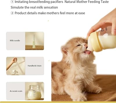 Silicone Kitten Nursing Bottle - Feeding Bottle with Nipples for Newborn Kittens, Puppies, Small Animals, Milk Feeding Supplies for Baby Pets, Yellow & Green Feeder