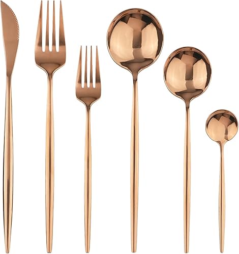Cubertería de cobre de 36 piezas de cubiertos pulido con espejo de acero inoxidable 180 de oro rosa para el hogar, cocina, fiesta, hotel,