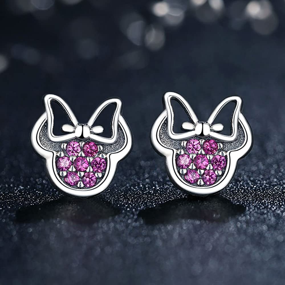 Ohrstecker aus 925er-Sterlingsilber mit funkelnder Schleife für Damen und Mädchen, süßer Tierschmuck