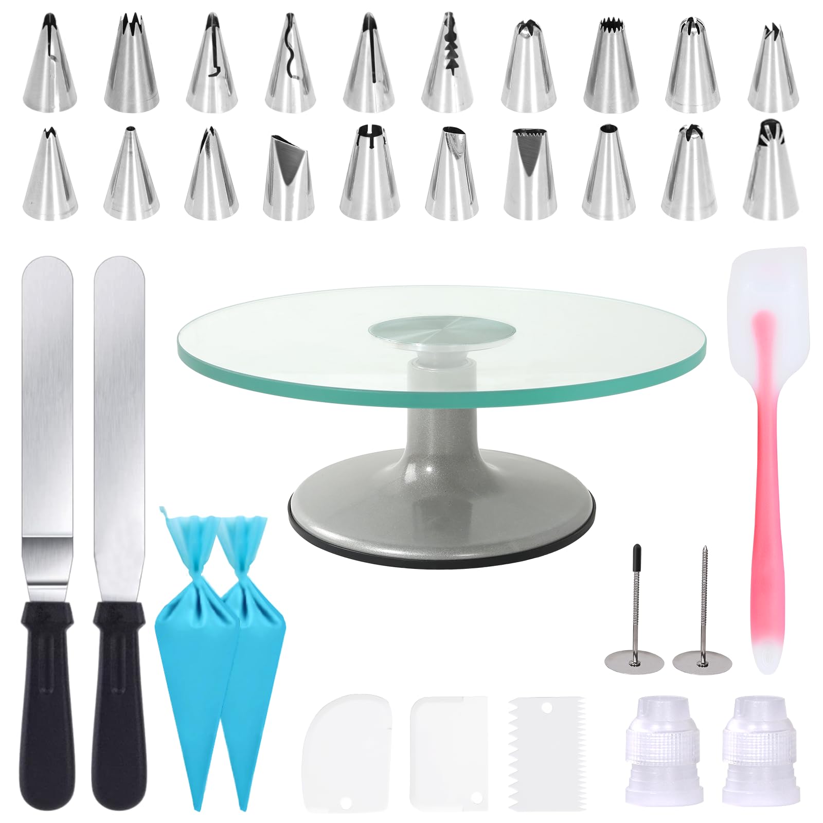 Cake Turntable 12 Inch, Uten Cake Stands, Glass Cake Decorating Display Stand, 33pcs Cake Decorating Set, Straight & Offset Spatula, Cream Scraper etc. Baking Tools & Accessories