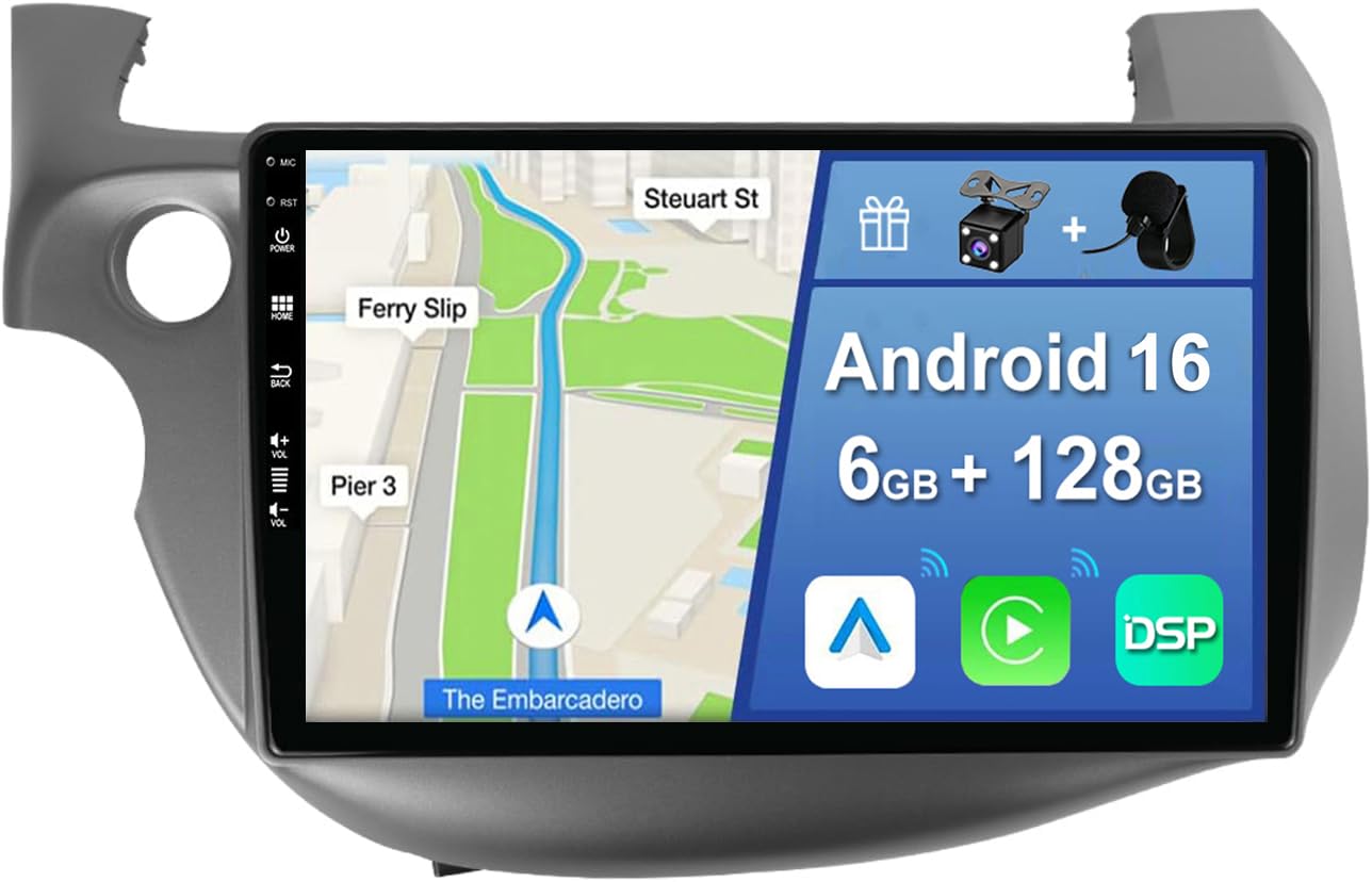 [6GB+128GB] Android 15 2 Din Autoradio pour Honda Fit Jazz (2007-2014)-[Intégré CarPlay/Android Auto/DSP/GPS]-IPS 2.5D 10.1" Écran Tactile-Caméra+MIC-Dab/Bluetooth 5.0/MirrorLink