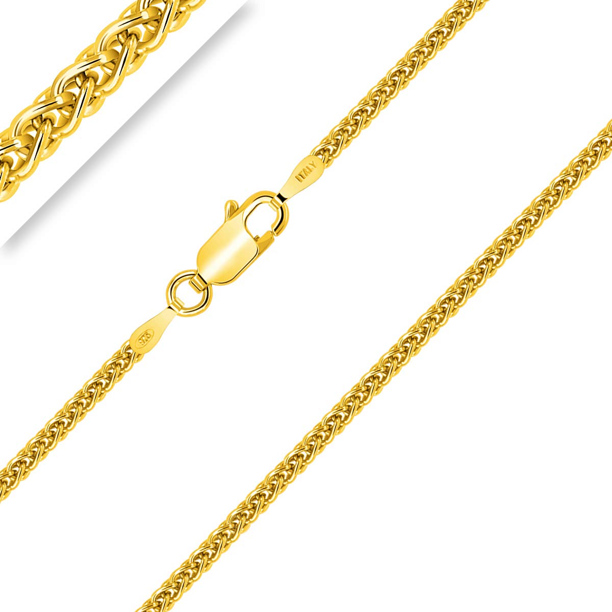 Planetys Halskette – Kette aus Sterling-Silber 925/1000 – Spiga-Kette – vergoldet mit 18 Karat Gelbgold – Breite: 2 mm, 50 centimeters, Sterling Silber Gelbgold Silber