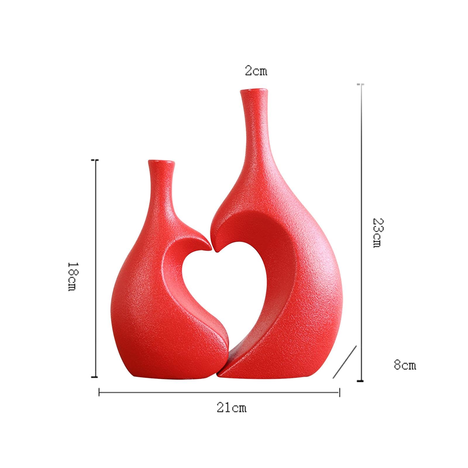 2 Vasi in Ceramica, Vasi Decorativi, Sculture, Portafiori dal Design Moderno a Forma di Cuore E Finitura Opaca per Matrimoni, Regali E Soggiorni, Rosso