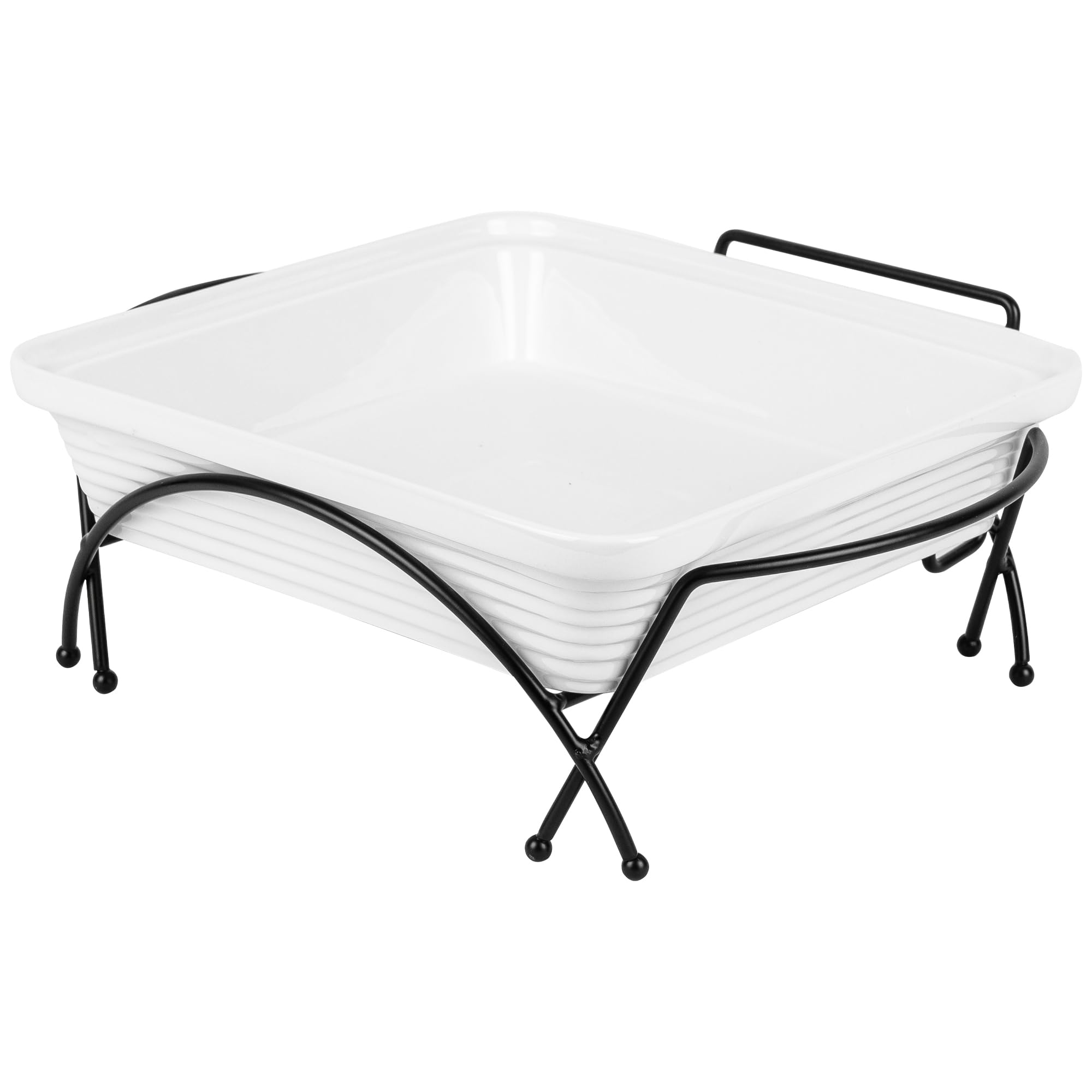Auflaufform Keramik mit Deckel - 2.3L - Lasagne Quadratisch Form - Weiss Auflaufformen mit Ständer Tealight - Ofenform - Backform - Lasagneform - Casserole Dish - Großkeramik