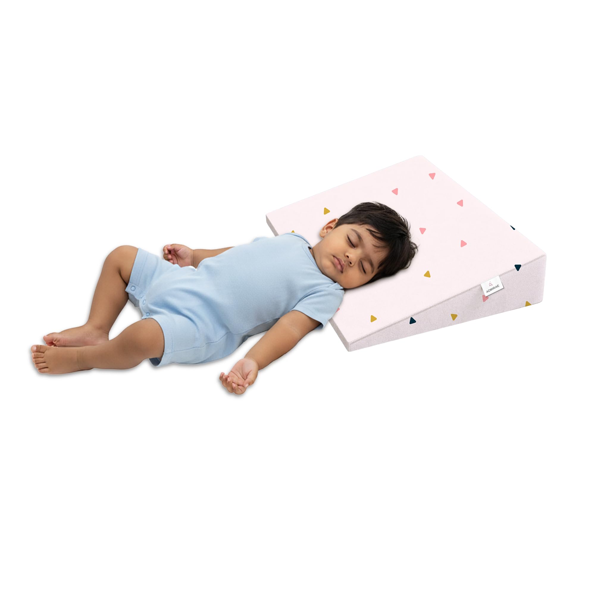 Kids Wedge Pillow for Crib & Mattress | 12° Angled Design for Acid Reflux, Colic & Vomiting Relief | Firm Support Foam with Removable & Washable Hypoallergenic Cover|19x14x3.5, Triangle Print