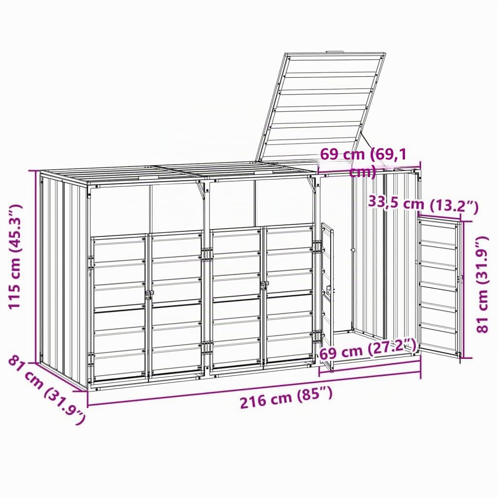 vidaXL Rangement à roulettes pour poubelles pour Deux bacs Acier, Rangement de poubelles, Rangement de poubelles de Jardin, Hangar à poubelles