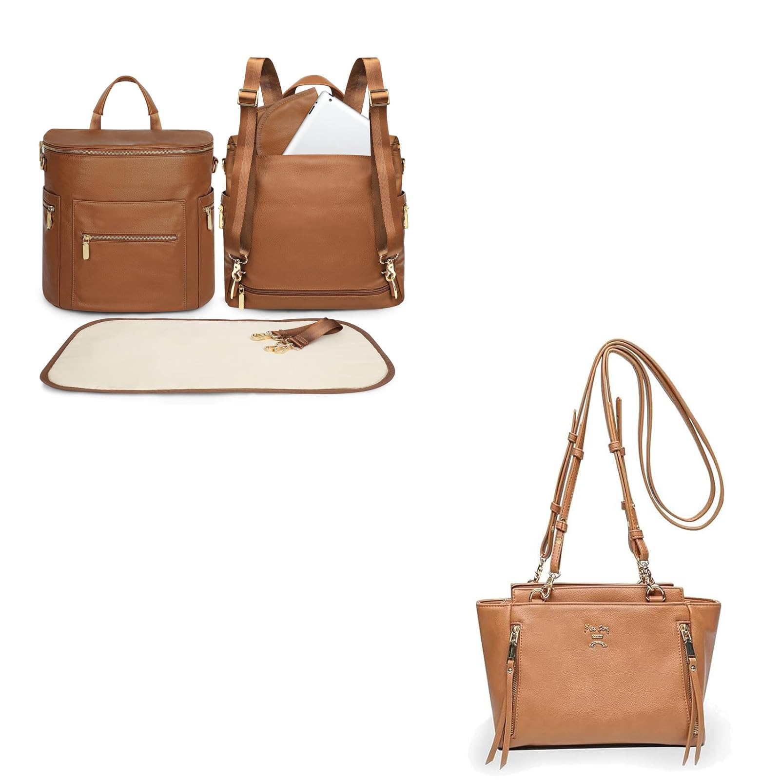 miss fong Diaper Bag Backpack, Baby Bag,Leather Diaper Bag Tote, Diaper Tote Bag with Crossbody Diaper Bags Bundle