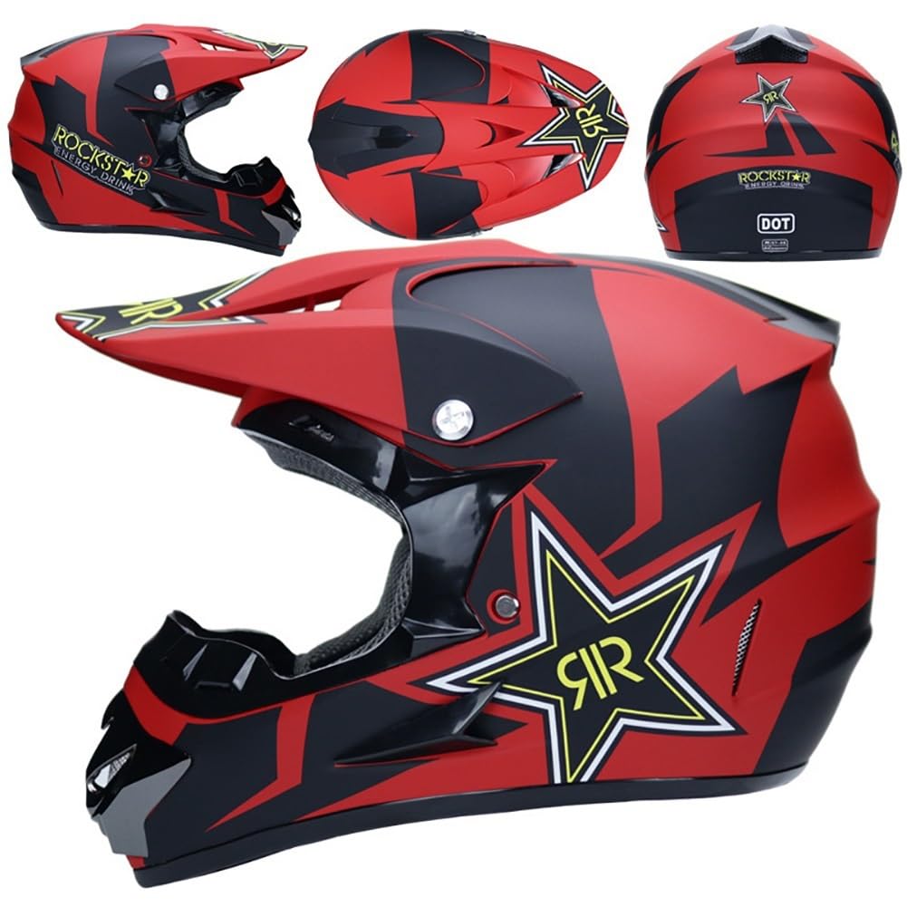 Jeunesse Enfant Casque Motocross, Mode Intégral Hors Route Scooter Casque de Moto, Une Descente BMX MTB VTT Enduro Quad Dirt Bike Casque, avec Lunettes Gants Masque