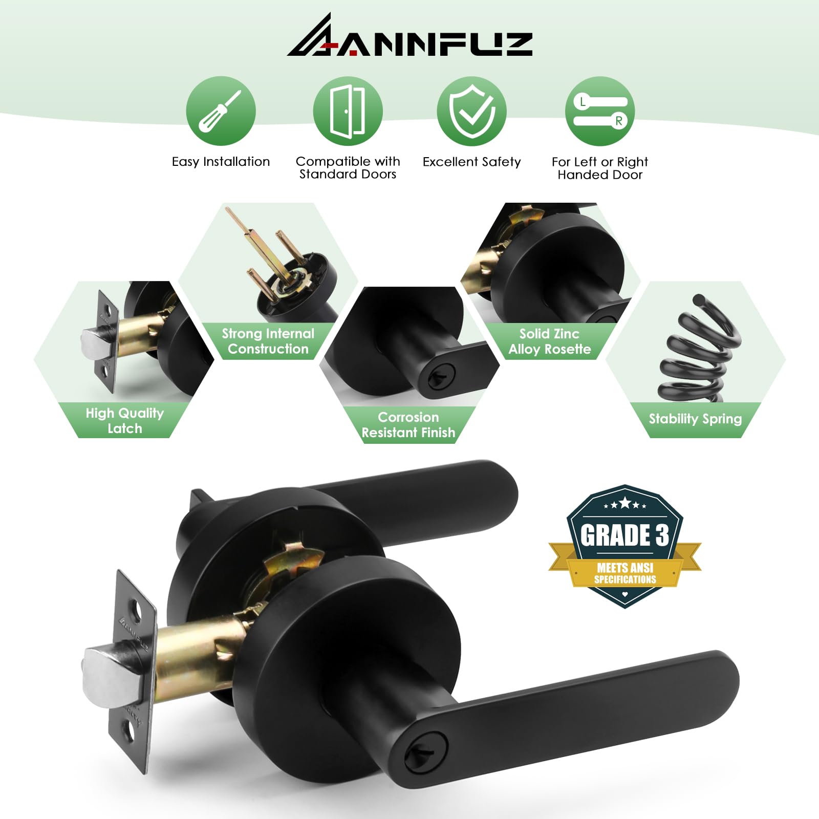 ANNFUZ Entry Door Handle with Lock and Keys - Image 4