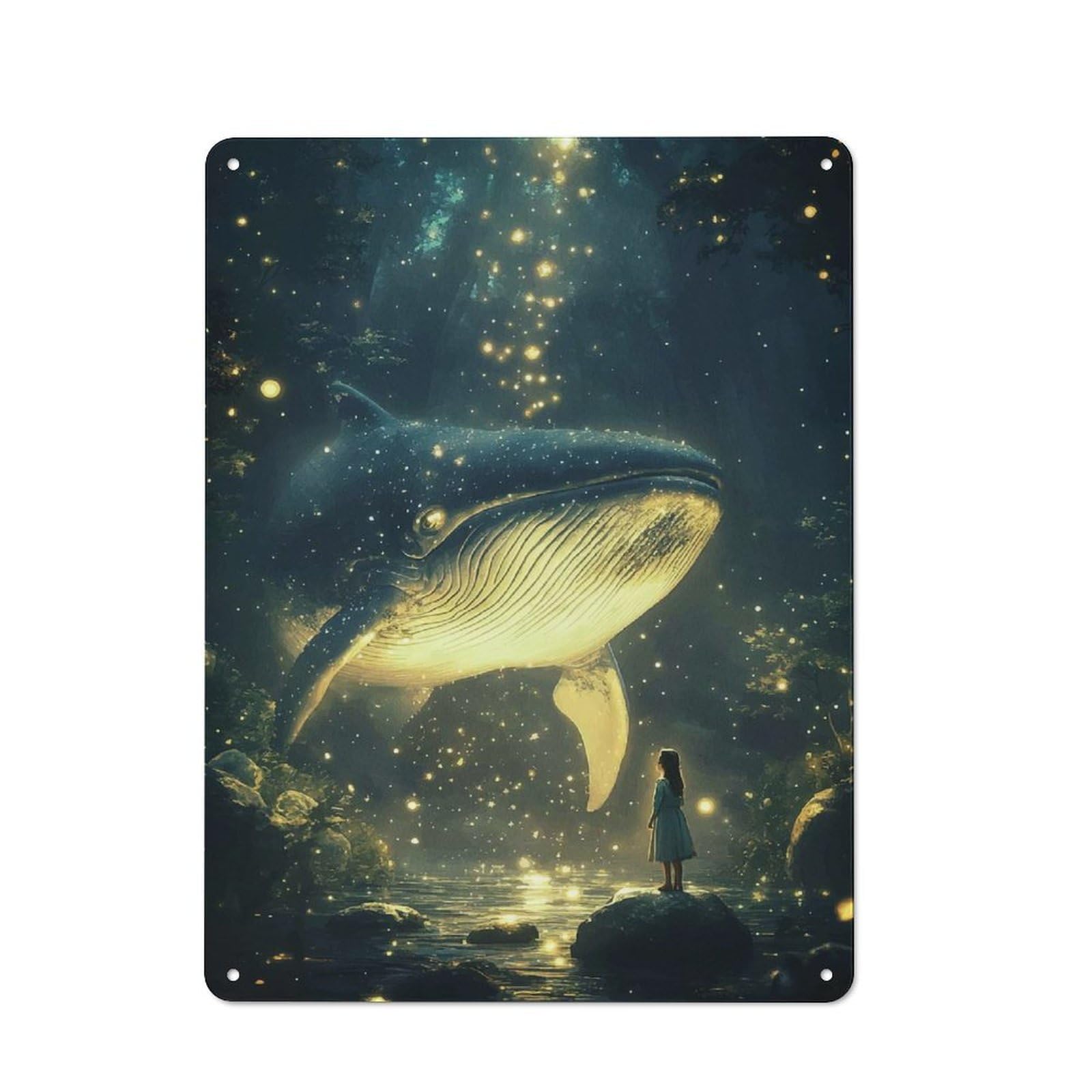 Whale in The Forest Tin Sign 40x30cm, Rustic Home Bar Decor for Cafe, Pub, Workshop Or Home Bar, for Casual British Interiors