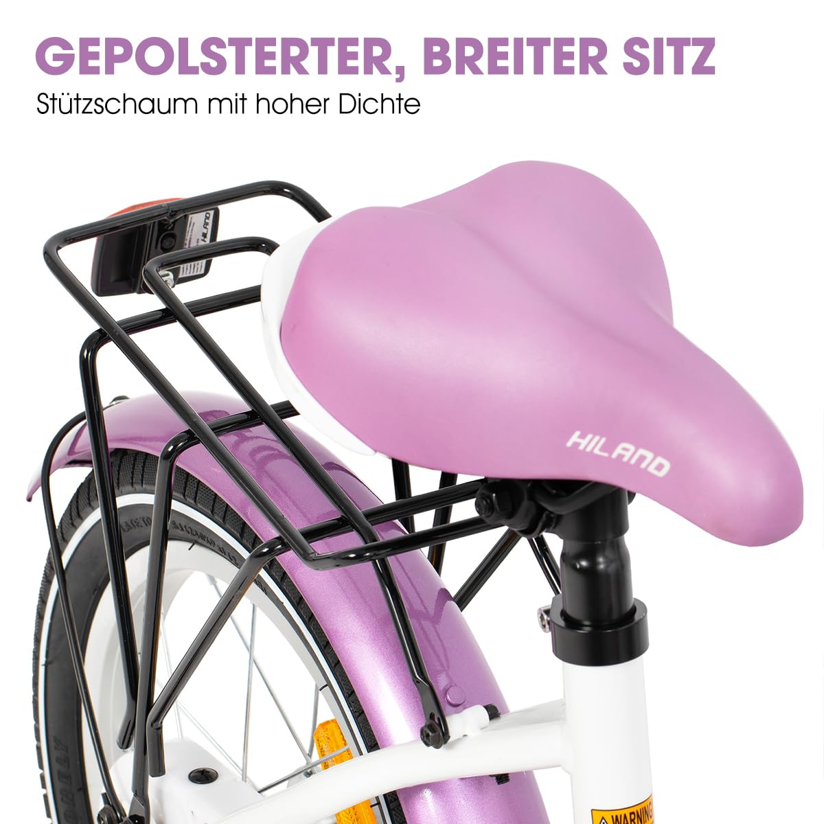 HILAND Starry 12/14/16 Zoll Kinderfahrrad, Mädchenfahrrad mit Stützrädern, Rosa/Lila Kinderfahrrad Handbremse Rücktrittbremse Gepäckträger