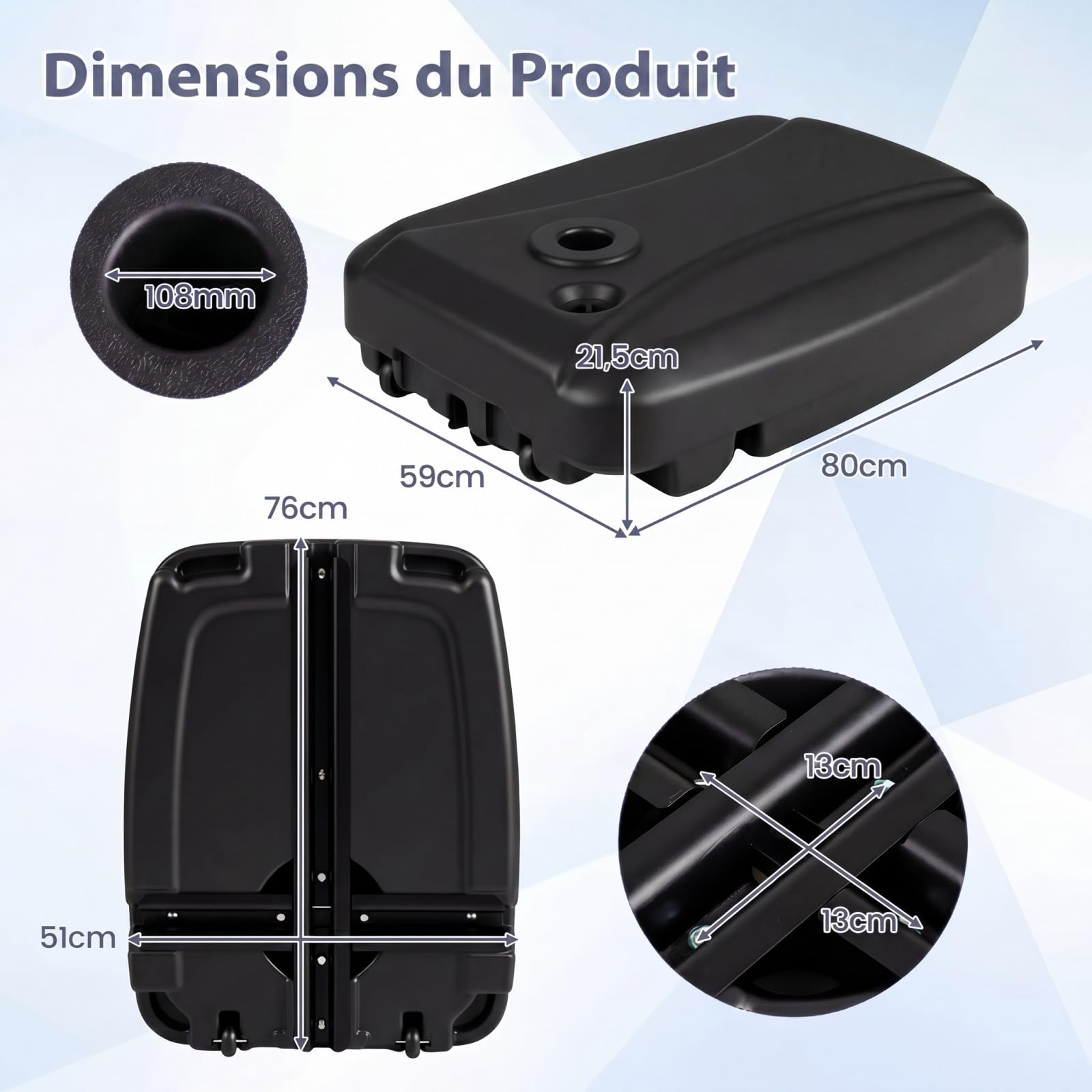 RELAX4LIFE Base de Parasol déporté HDPE 130KG (68L)