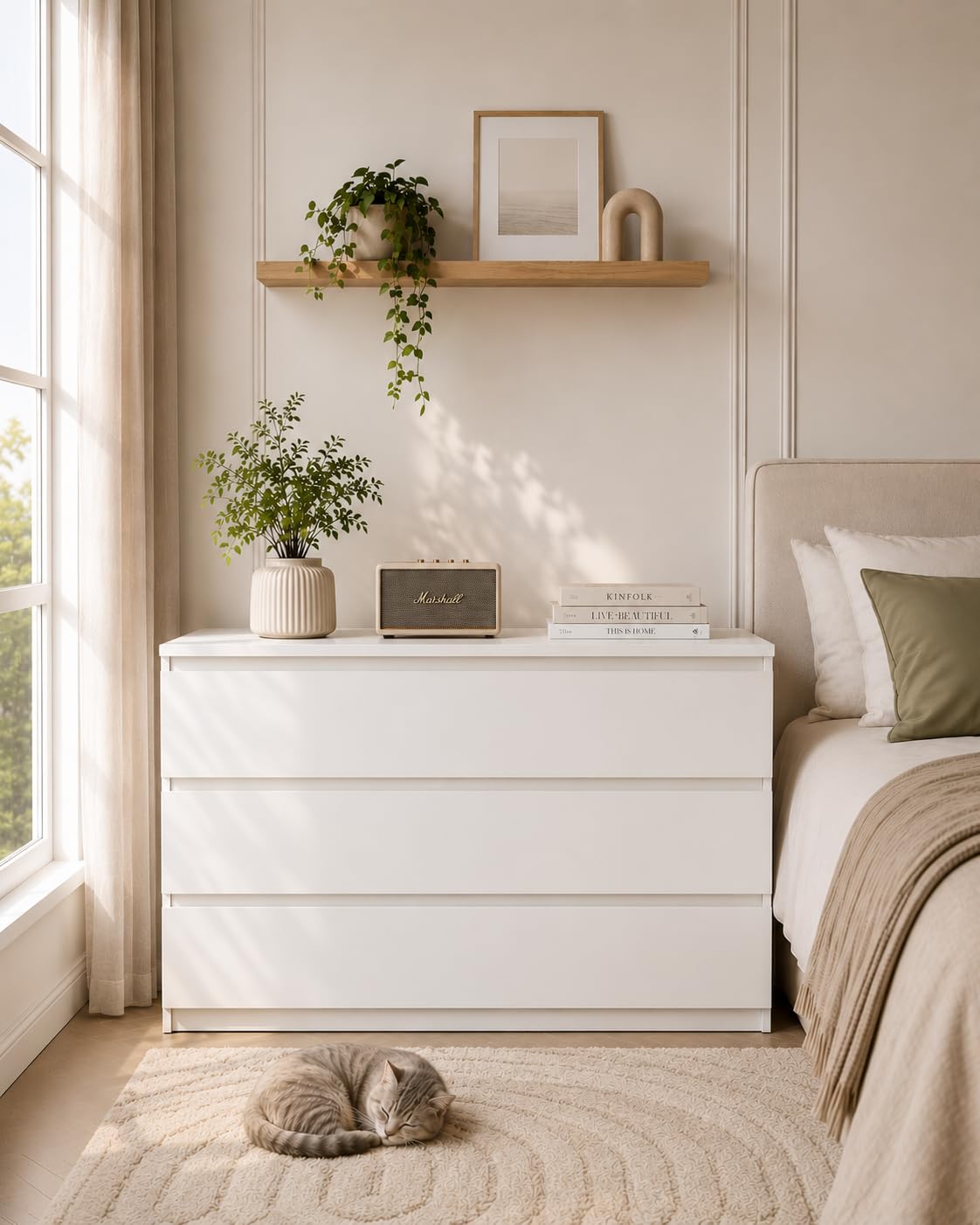 Commode Chambre Commode Blanche avec 3 Tiroirs 100 x 40 x 75 cm