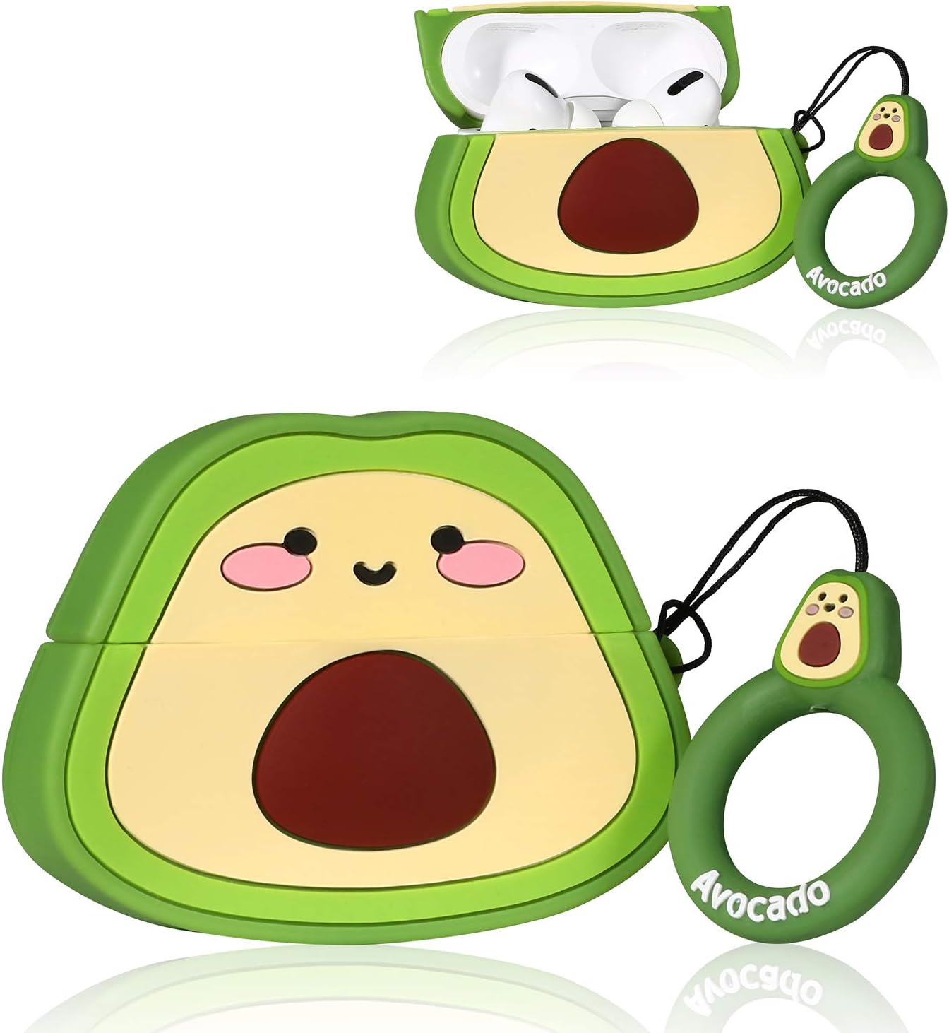 Coralogo Case for Airpods Pro 2019/Pro 2 Gen 2022 Cute, 3D Unique Character Silicone Cartoon Fruit Airpod Skin Funny Fun Cool Keychain Design Kids Teens Girls Boys Cover Cases Air pods Pro (Avocado)