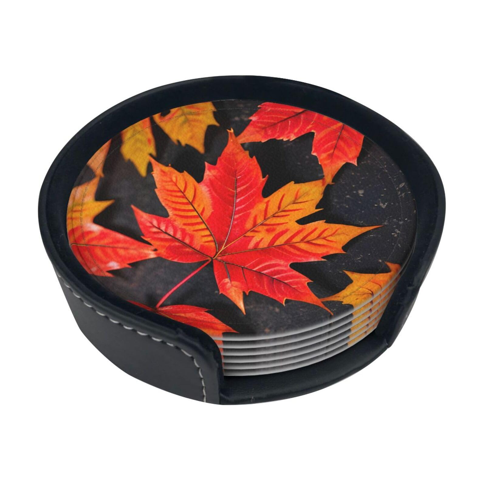 Dessous de verre boisson lot de 6 décoration intérieur automne feuilles rouges