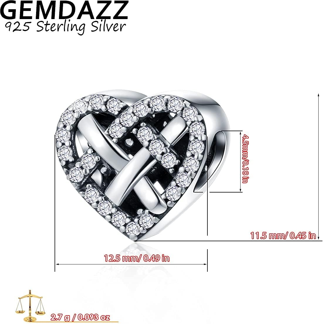 GEMDAZZ 925 Sterling Silver Valentines Day Charms Heart Charms, I Love You to The Moon and Back Pendant, Cupid Arrow and 4 Leaf Clover Beads fit European Bracelets, Gift for Lover/Wife/Girls - Image 3