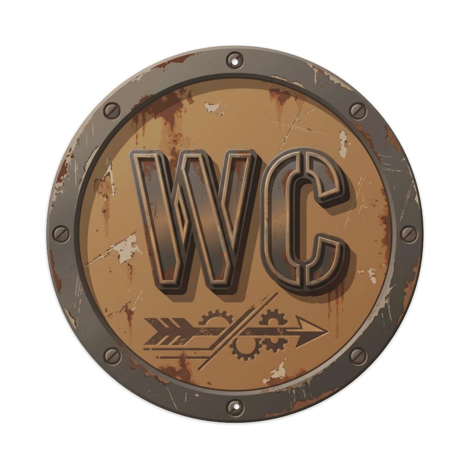 Toilet （WC） Faded Caramel Wall Metal Tin Sign Plaque Wall Decor for Cafe, Club Bar, Office, Home Garden Round Metal Poster 8x8Inch