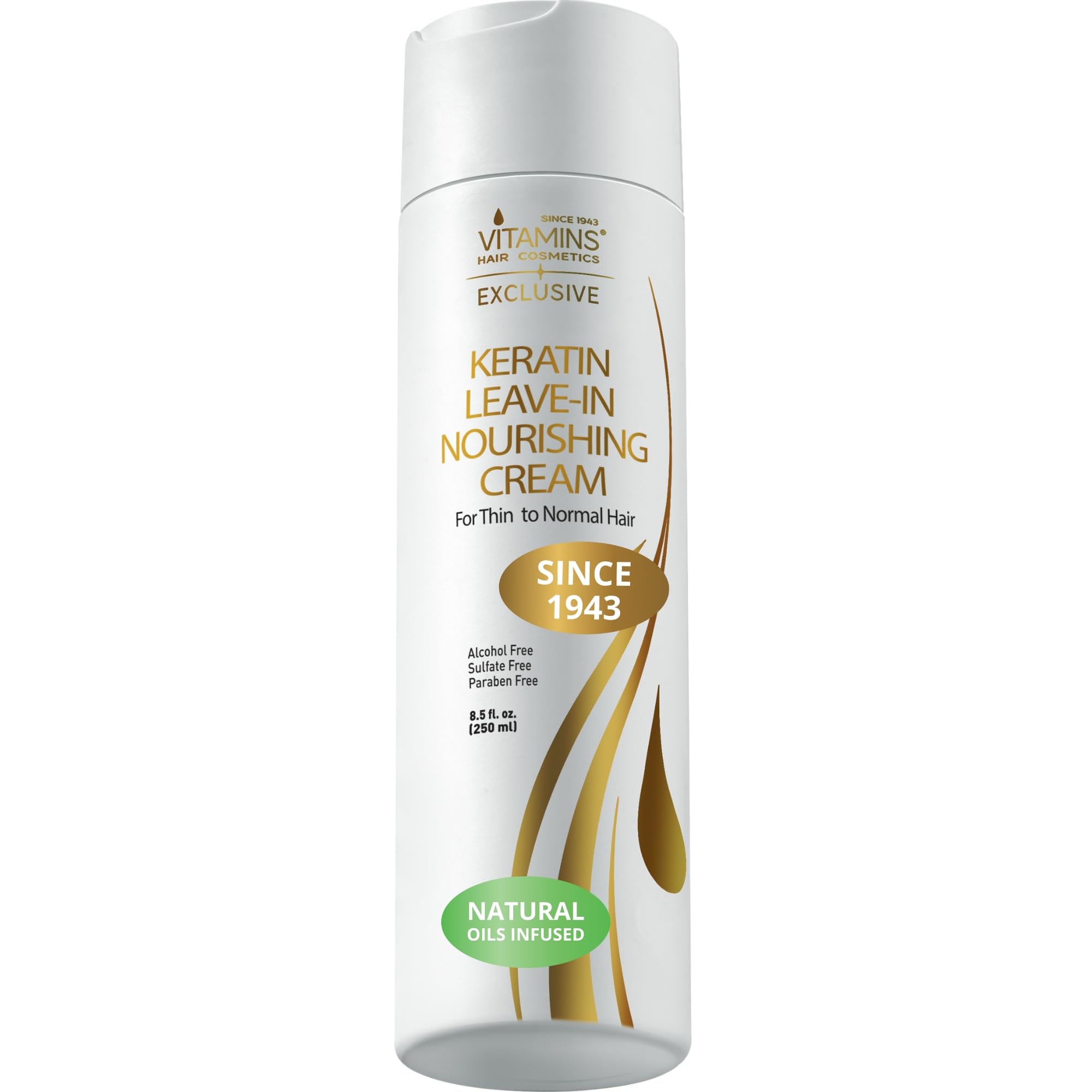 VITAMINS hair cosmetics Keratin Leave in Conditioner for Damaged Hair – Intense Hair Moisturiser Cream for Fine, Thin Locks – Sulfate Free, Hydrating, Detangling & Anti Frizz – 250 ML