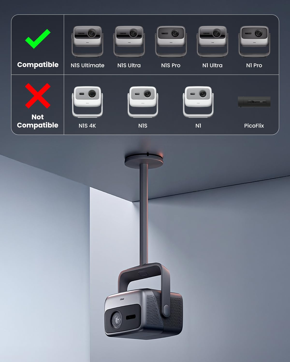 JMGO Soporte de Techo para proyectores N1S Ultra/N1S Ultimate/N1S Pro/N1 Ultra/N1 Pro