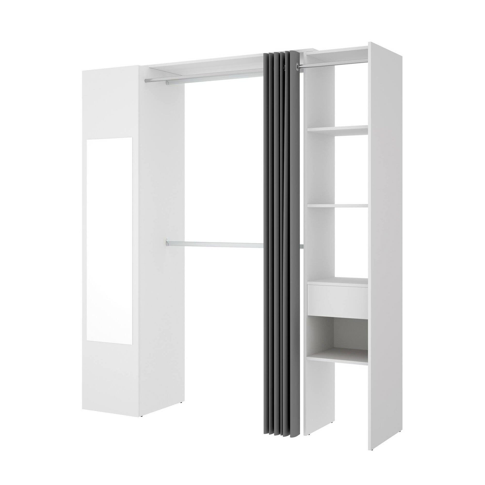 Dmora Guardaroba Grande Rigi 52x205h cm Bianco 8 Ripiani Appendiabiti, Armadio Camera da Letto un Cassetto
