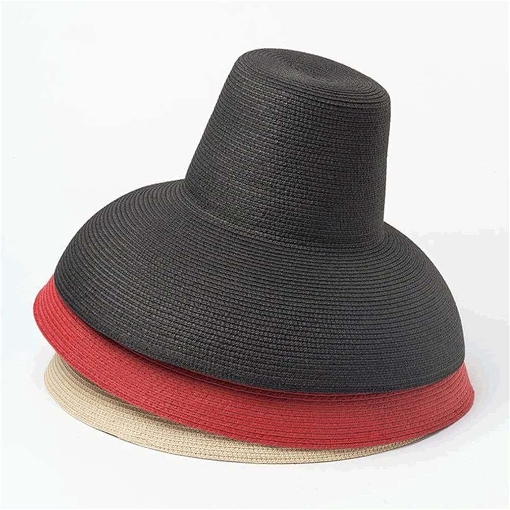 MRKU Chapeau de Soleil d'été pour Femme, à Larges Bords, Rouge, Noir et Beige, Pliable, idéal pour la Plage et Les Voyages.