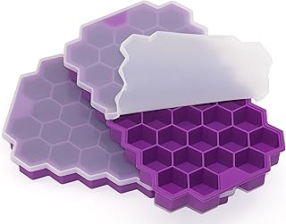 Anaeat 2 Pack Ice Cube Trays, Flexible Silicone Ice Tray with Stackable Lid and Easy-Release 74-Ice Cube Molds for Cocktail, Whiskey, Baby Food, Chocolate, Freezer, Dishwasher Safe & BPA Free (Purple)