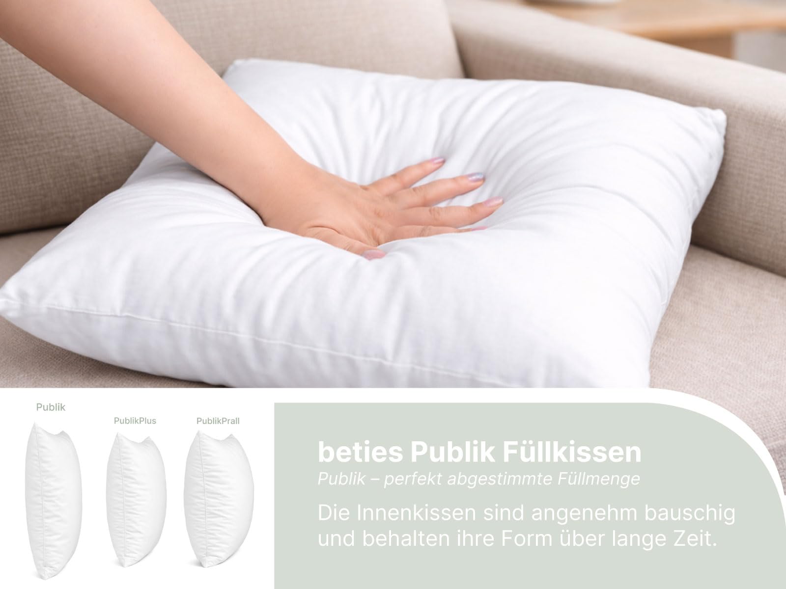 beties - Publik - Feder Füllkissen 30x70 cm – 530 g Enten- & Gänsefedern – Langformat Innenkissen Inlett – waschbares Baumwoll-Inlett – Sofakissen, Dekokissen & Rückenkissen