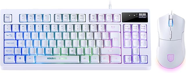RGB Gaming Keyboard and Mouse Combo,87 Keys USB Wired RGB Backlit Gaming Keyboard Mechanical Feeling with 7200DPI RGB Gaming Mouse,White Keyboard Combo for PC MAC PS4 Xbox Laptop(UK Layout)