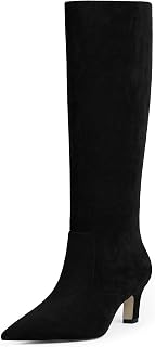 Easyfox Knee High Boots for Women Pointed Toe Kitten Heel Tall Boots