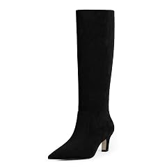 Knee High Boots for Women Pointed Toe Kitten Low Heel Tall Boots Faux Leather Fall Long Boots Side