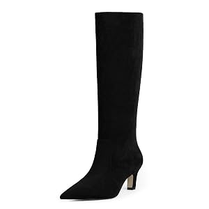 Knee High Boots for Women Pointed Toe Kitten Low Heel Tall Boots Faux Leather Fall Long Boots Side