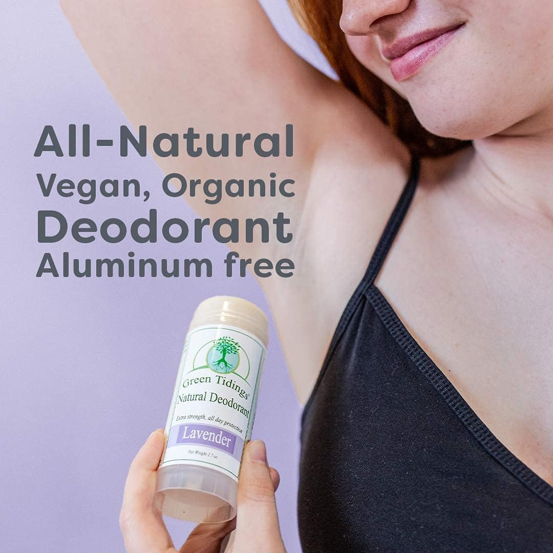 Green Tidings Lavender Deodorant – Organic & Vegan, Aluminum-Free, Baking Soda-Free, Non-Toxic Underarm Antiperspirant for Men & Women, 2.7 oz (Pack of 2)