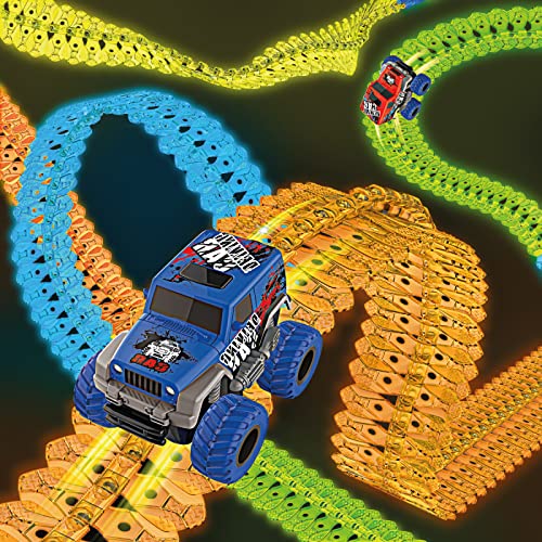 Race Track Gift for Boys Kids, Magic Flexible Car Tracks for Boys Age 3+, Track Set Toys for 3 4 5 6+ Boys Girls, 17 Feet of Glow in The Dark Track Toys, STEM Toys Christmas Birthday Gifts Ideas