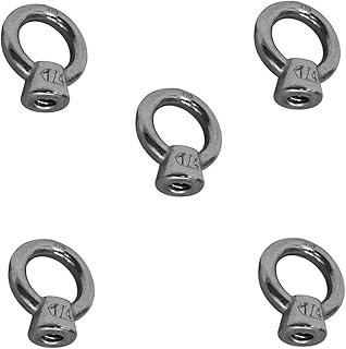 5 Pieces Eye Nut 1/4 Inch Tap Thread Stainless Steel 316 Capacity 400 Pounds