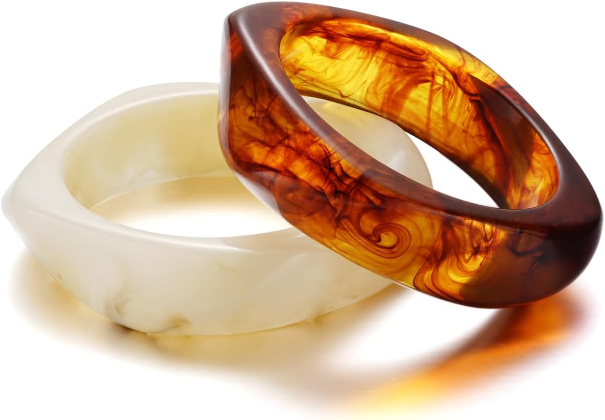 4 Pcs Square Acrylic Resin Bangle Bracelets Wide Irregular Geometric Plastic Bracelet Wristbands for Women Jewelry Set