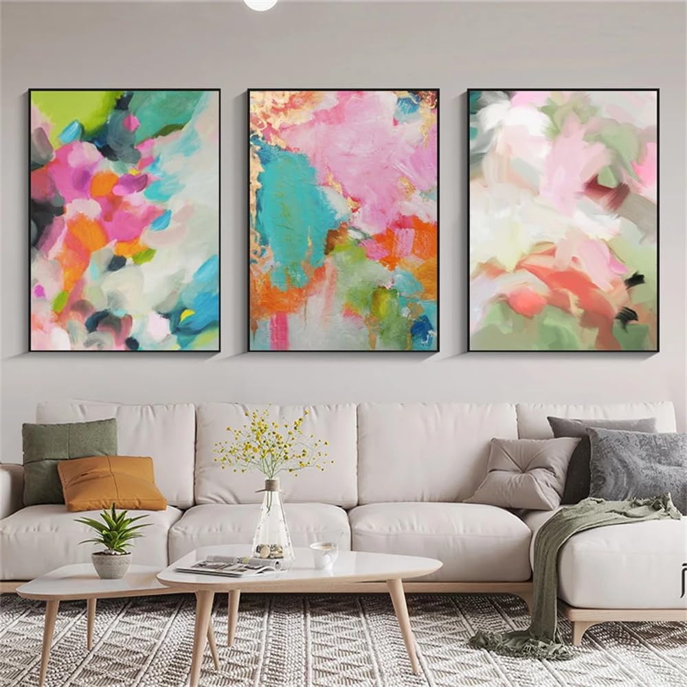 WUHBCZ Wall Posters-Green and Pink Abstract Irregular Patterns Posters and Prints Canvas Painting Wall Art Pictures for Living Office Room Home Decoration-40 * 60cm/3PCS (No Frame)