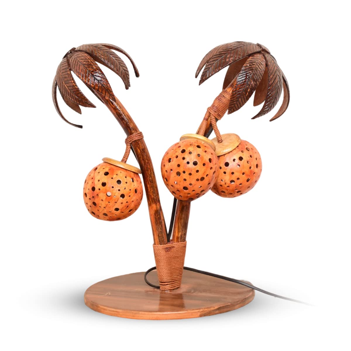 N&H Handicrafts Handmade Eco-Friendly Coconut Shell Tree 2 Plus 1 Balls Lamp | Table Lamps for Home Decoration, Hotel, Restaurant, Caf