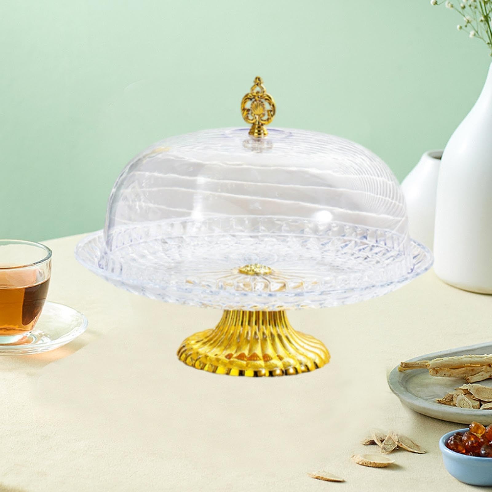 SUPPORTO PER TORTE DOITOOL con cupola di vetro e vassoio di bambù - 20