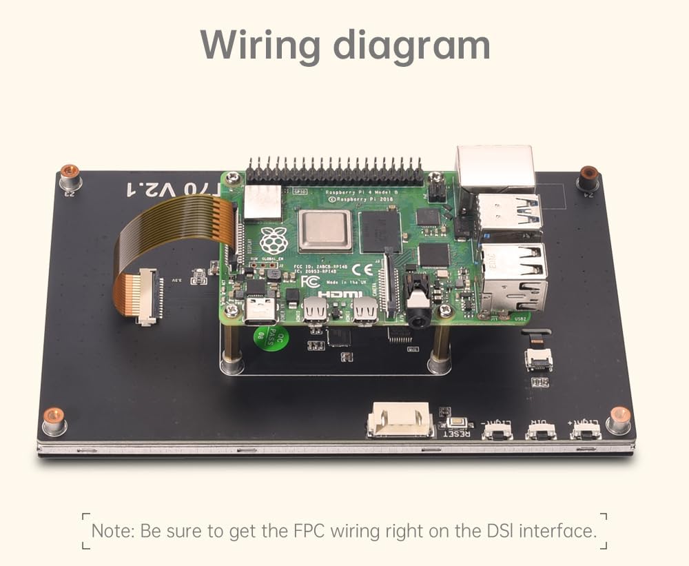 Wiring diagram of Raspberry Pi connected to BIGTREETECH PI TFT70 display.
