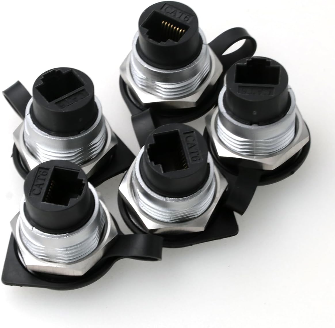 5 Pack RJ45 CAT6 Adapter Circular Module Connected to Engineering 86 Panel Right Angle Extension Through Head Connector for Industrial