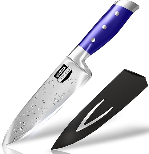 Utopia Kitchen Cuchillo de cocina de chef de 6 pulgadas, cuchillo de cocina de acero inoxidable al carbono con funda y mango ergonómico, cuchillo de