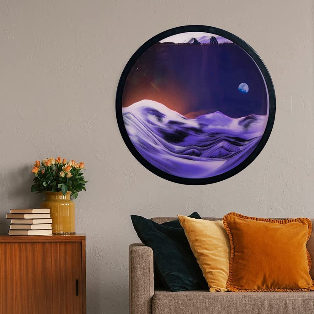 17.3'' Moving Sand Art Decor, Sand Art Wall Mounted Rotate Sculpture, 3D Sand Art Liquid Motion 360° Wall Mounted Sand Painting Art Living Room Decoration,Relaxing Mood Home Office Work Decor (Color