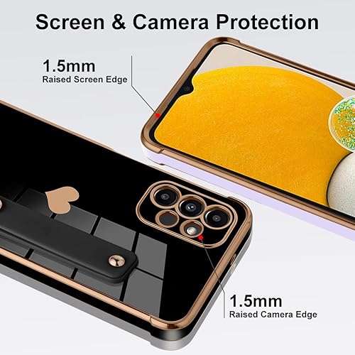 Miniatura 3 de BITOBE Funda diseñada para Samsung A13 4G, diseño de corazones negros para mujeres, niñas, hombres, chapado de lujo con soporte de correa,