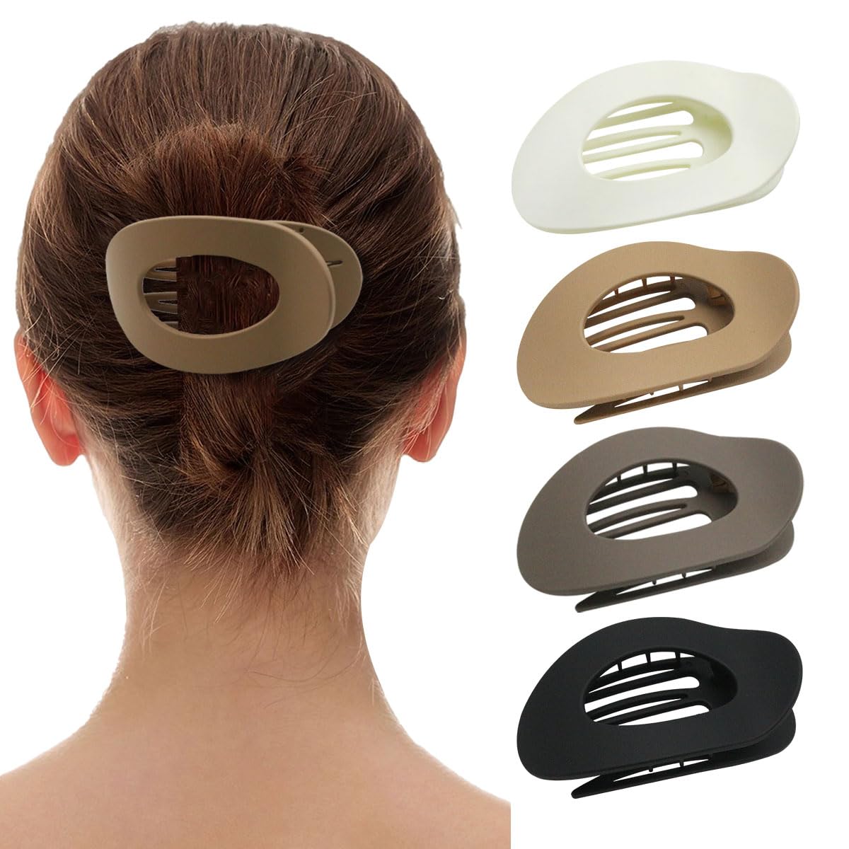Flat Hair Clips for Women - 4 Pack Matte Lay Flat Claw Clips, Non-Slip Strong Hold Duckbill Clips for Thick/Thin Hair, Neutral Color Hair Accessories for Daily Styling