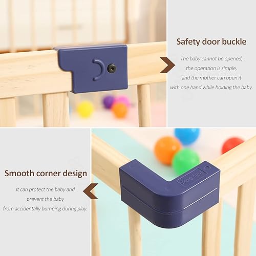 Miniatura 10 de Jolan Corralito para bebés de madera, fácil de instalar y quitar, corralito de seguridad para niños pequeños con puerta, cerca de centro de