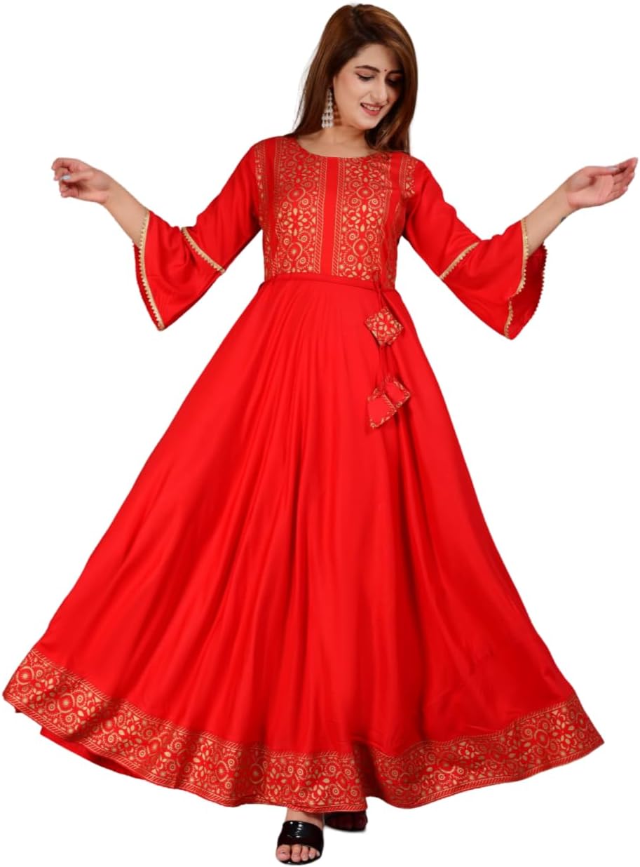 Sophia-Art Rayon Floral Print Only Kurti Dress for Women and Girls Elegant Indian Ethnic Wear Traditional Weeding outfits